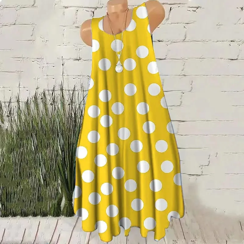 Padrão de bolinhas redondas moda feminina mini vestidos verão sem mangas impressão 3d rua senhoras tendência vestido 3xl plus size vestido casual — image 4