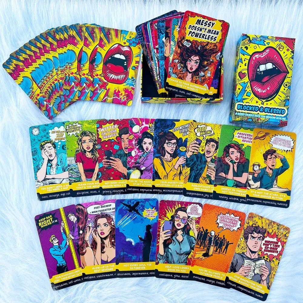 54 baralho de cartas tamanho 13x8cm BLOQUEADO E ABENÇOADO, UM baralho oráculo atrevido para jogos de cartas de cura modernos