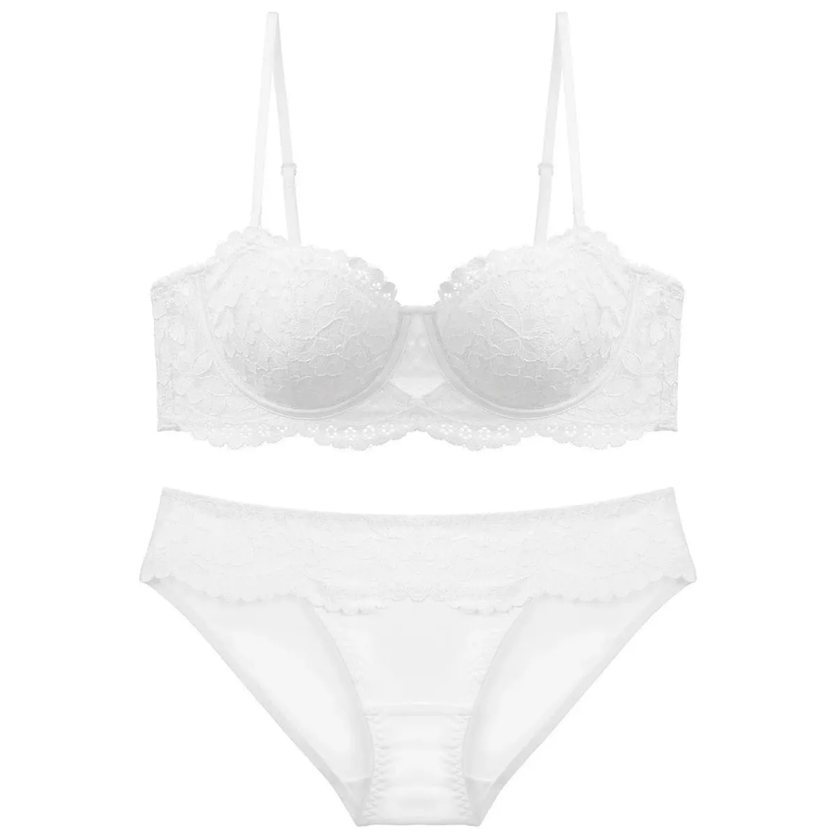 Meia xícara push up sutiã de renda calcinha conjunto roupa interior orelhas de coelho fino forrado alças removíveis antiderrapante ampliar suporte lateral lingerie sexy