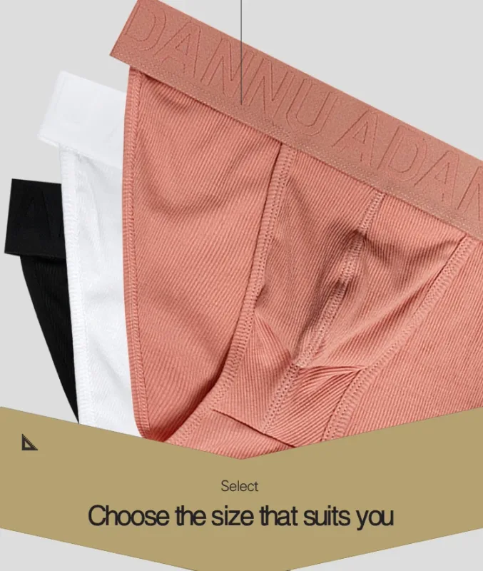 Cueca convexa de algodão com nervuras, confortável para a pele, sensação nua, letra em relevo, cintura larga, roupa íntima de ajuste fino