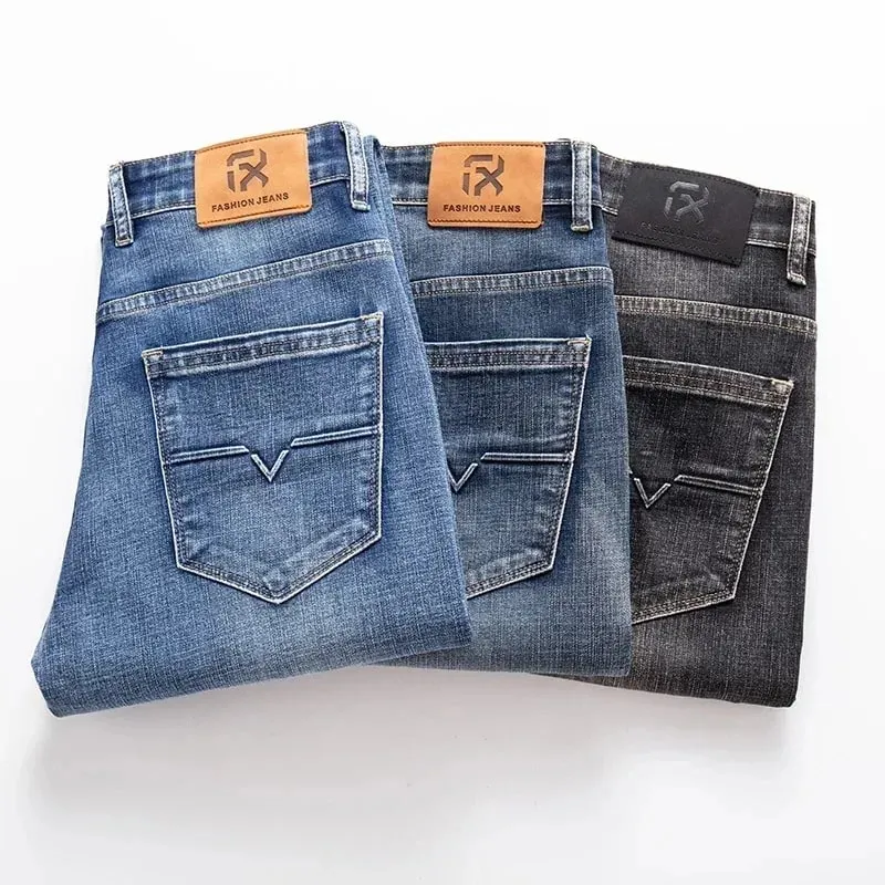 2026 Regular Fit Jeans Classic Style Spring Summer New Men's Light Blue Stretch Denim Fabric Pants Male Brand