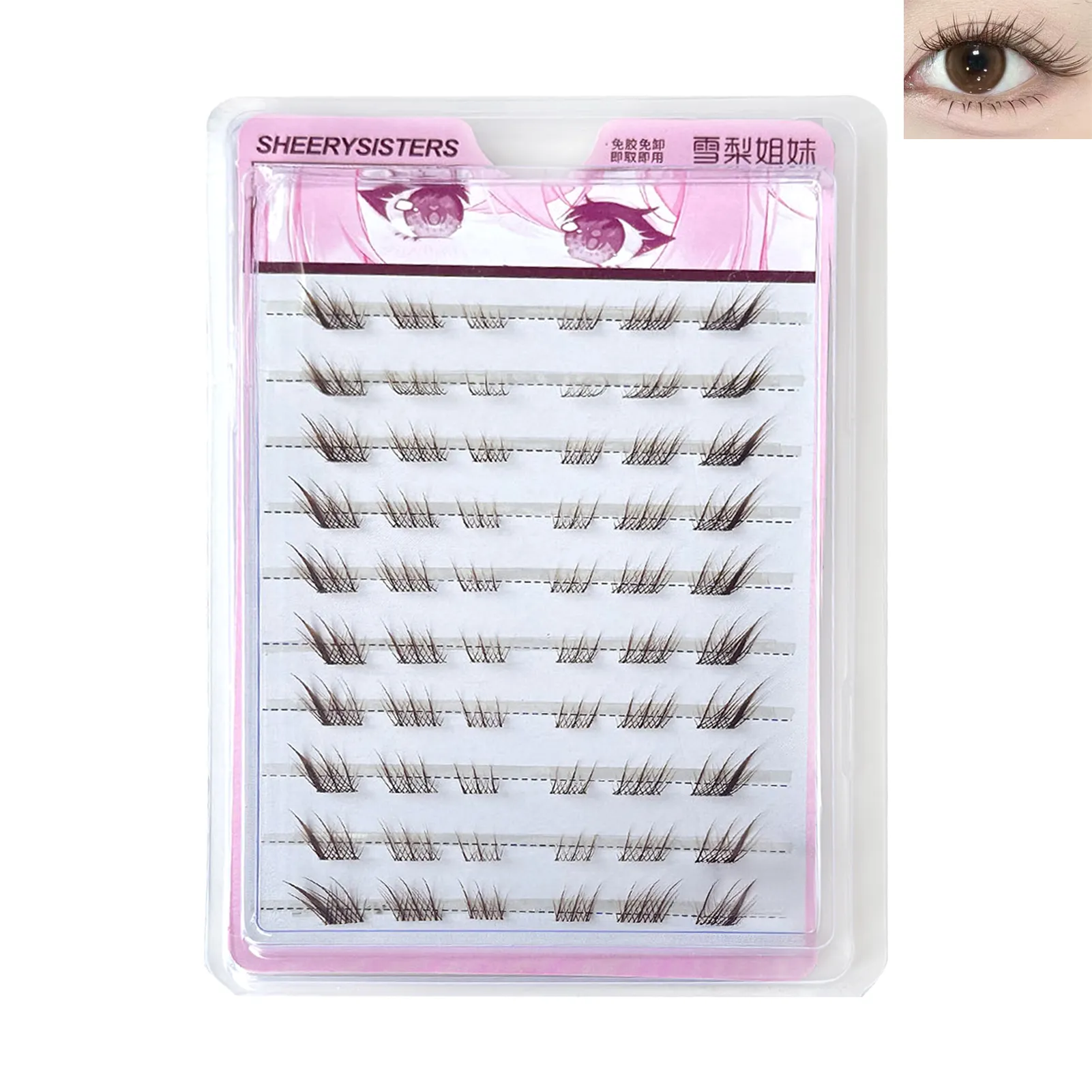 10rows Foxes Style Anime Bulu Mata Palsu Lentik Asli 8-13mm Kluster Runcing Sambungan Bulu Mata Bersegmen Untuk Solekan Mata Kecantikan