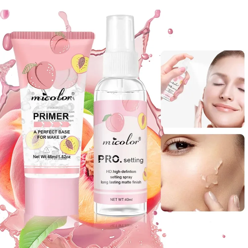 Conjunto de maquiagem de primer de maquiagem + spray de configuração invisível poros renderização de cor segurar maquiagem para base de maquiagem e acabamento de maquiagem