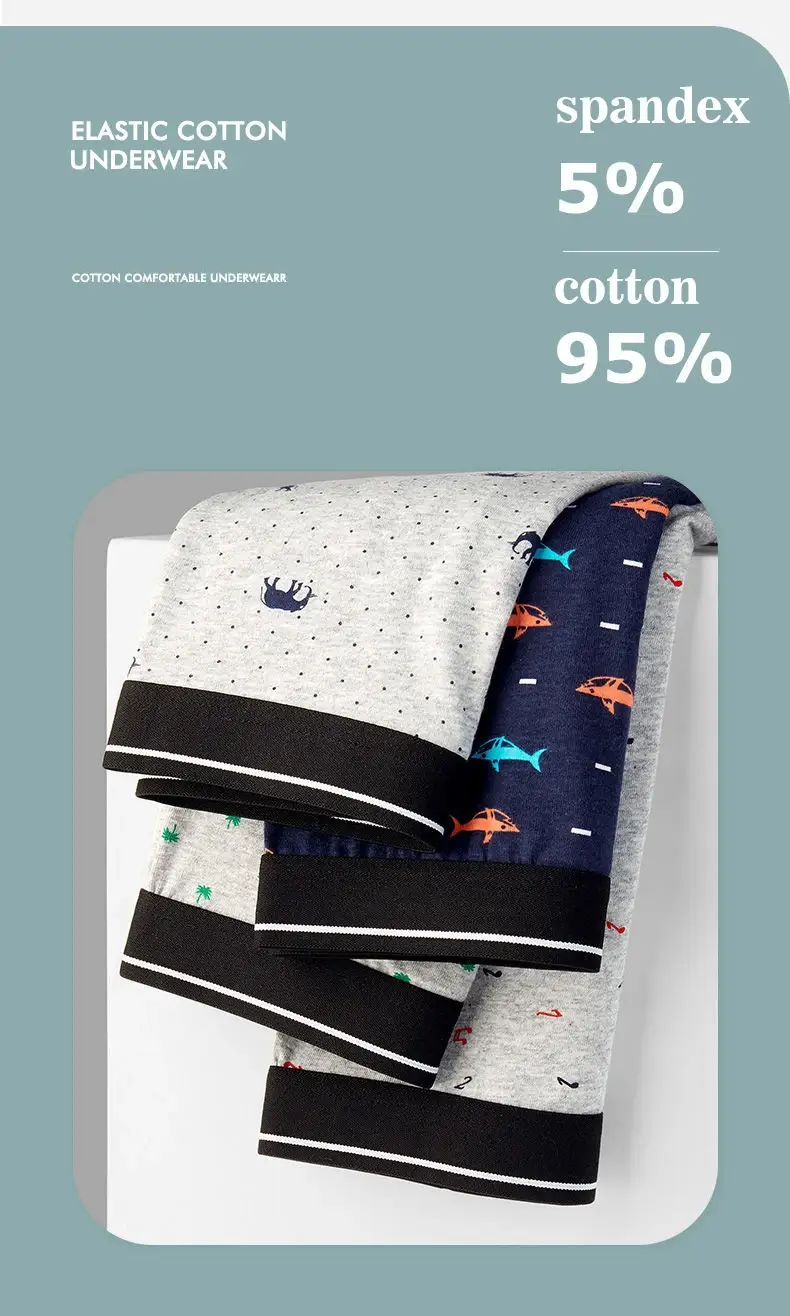 4Pcs/Lot Boxer Shorts Men Underwear Cotton Underpants Comfortable Breathable Male Trunk U Convex Print Panties High Quality