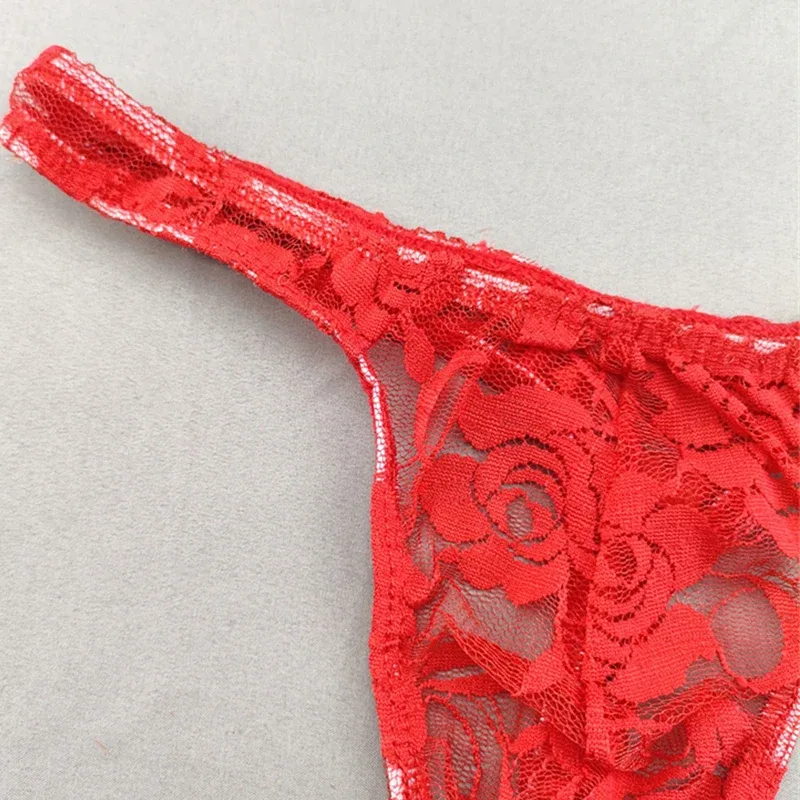 Lace Floral Sexy Men's Underwear Solid Hollow Perspective Thong Comfort Bugle Enhance Sissy G-String Gay Low Rise T-back Panties