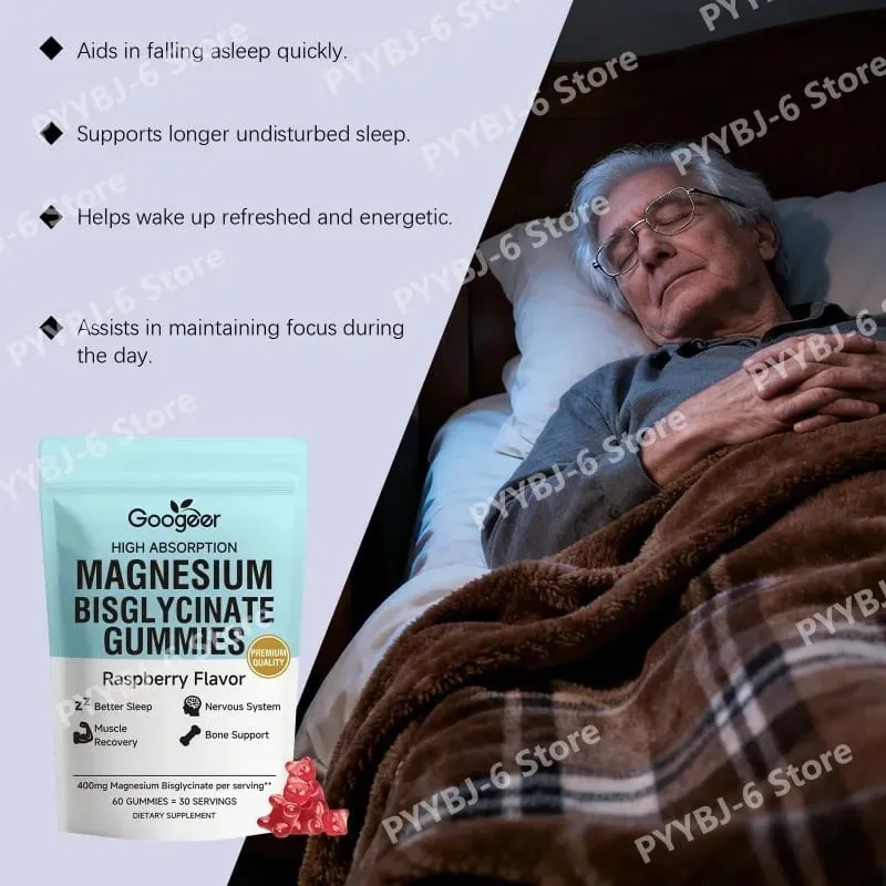 Gomas de bisglicinato de magnésio 400mg Sabor de framboesa apoia a saúde óssea e a função muscular Suplemento dietético para adultos Contagem de 60