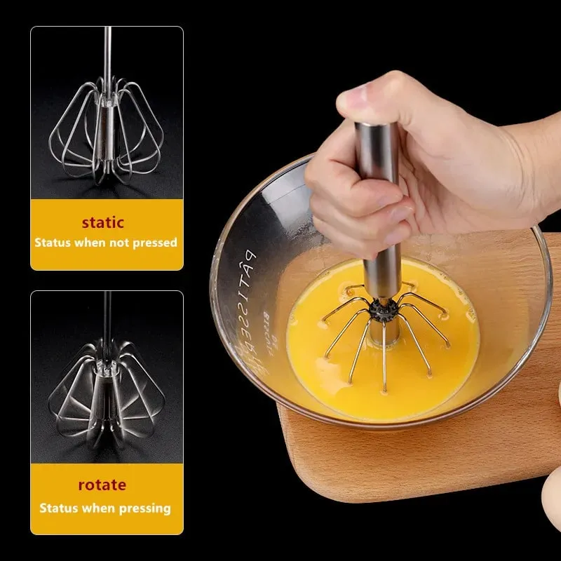 Batedor de ovos rotativo semiautomático, doméstico, aço inoxidável, utensílios de creme, batedor, misturador manual, ferramenta de cozinha