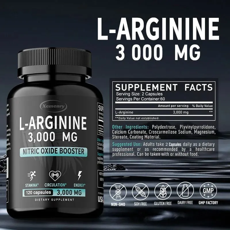 L-Arginina 3000mg - Apoia o crescimento muscular Função vascular aumenta a energia, melhora a resistência e promove a circulação sanguínea — image 3