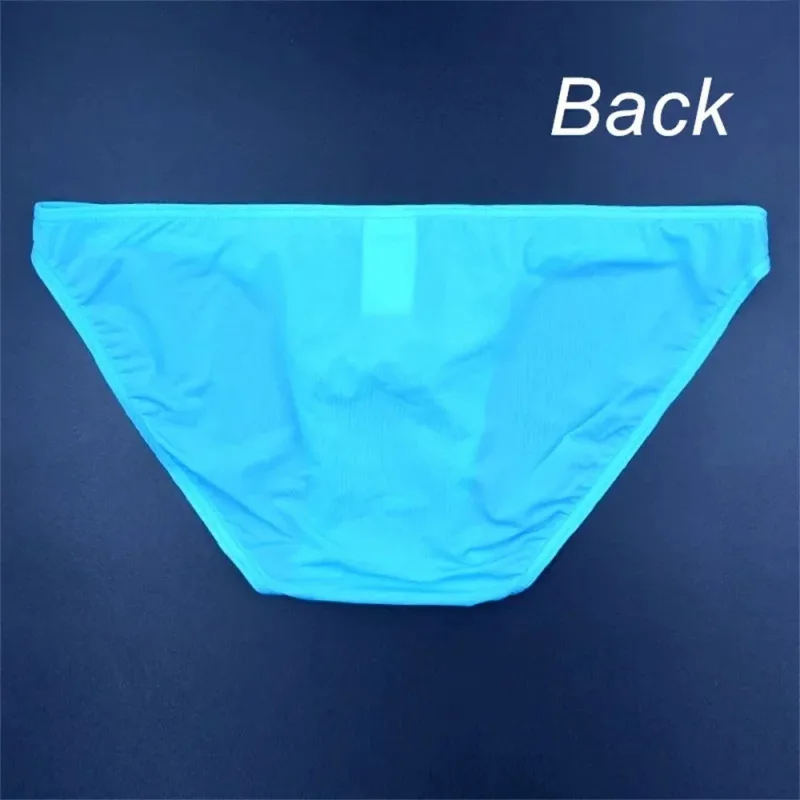 Two Line Stripe Ice Silk Briefs for Men Plus Size Underwear Sexy U Convex Lingerie Low Waist Bugle Pouch Male Panties