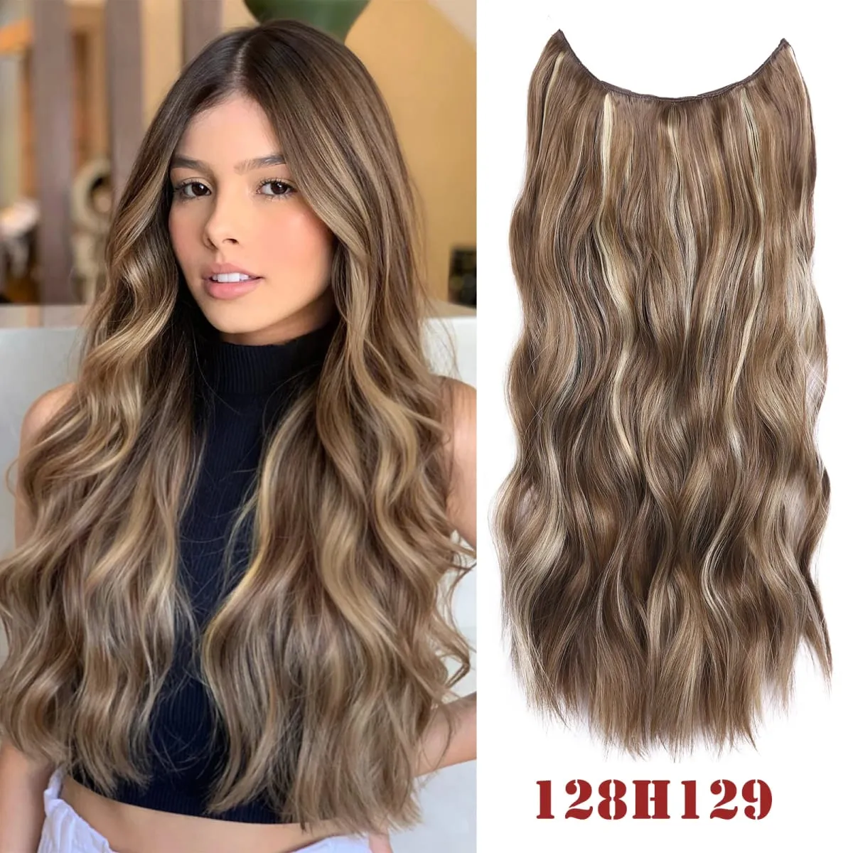 Synthatic Artificial Long Wavy Hairpiece Blonde Mixed Brown False Hair Piece For Women Two Clips Natural Hair Extension 17 Color