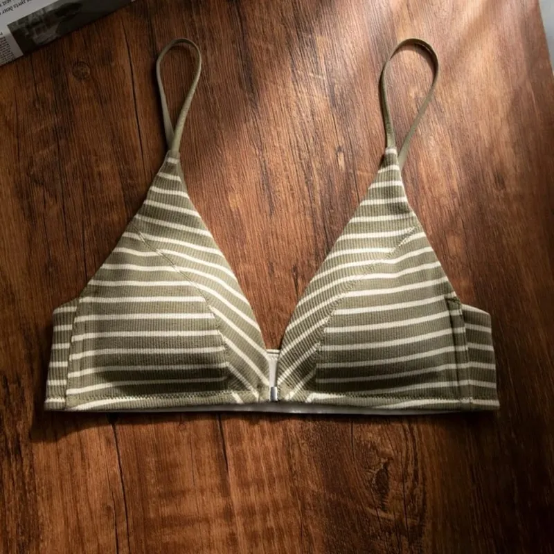 Presságio conjunto de sutiã de fechamento frontal verão fino cinta de espaguete sexy triângulo copo sem costas conjunto de lingerie 32-38 tamanho