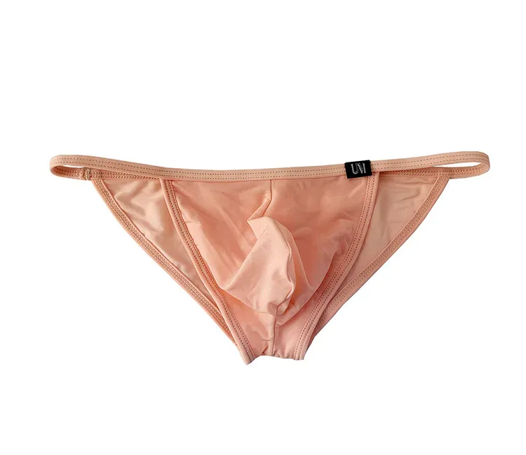 Men's Sexy Briefs Ultrathin Ice Silk Underpants Double Split Bikini Underwear With Holes Personalized U-Convex Design Panties