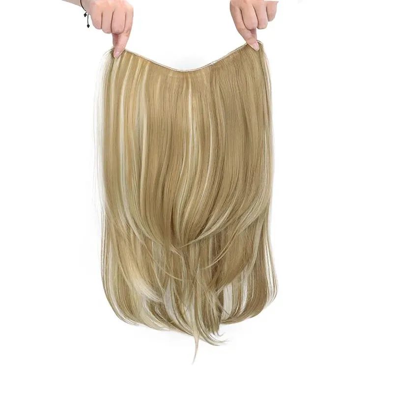 22 Polegada sintético longo micro encaracolado em camadas extensão do cabelo remendo natural olhando invisível peruca de uma peça para mulher — image 13