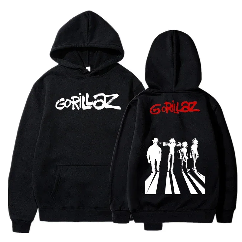秋冬套頭衫長袖寬鬆柔軟衛衣街頭服飾外套 Gorillaz 印花男女連帽衫