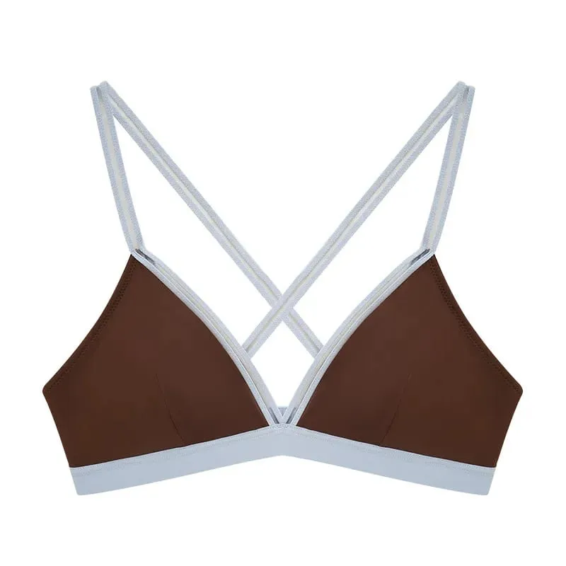 Deep V Triangle Bra for Women Small Bust Slight Gather Thin Strap Beauty Back French Style Seamless Light Soft Lingerie 32-38AB