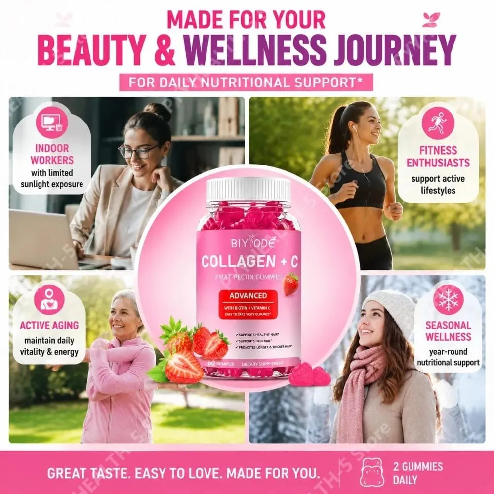 Gomas de Colágeno + C Frutas-Pectina com Vitamina C Antioxidante Natural Suporta Cabelo, Pele e Unhas Saudáveis 60 Gomas — image 3