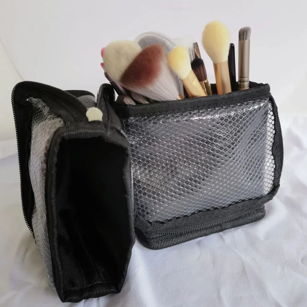 Bolsa de pincéis de maquiagem de malha à prova d'água, organizador de armazenamento de pincéis de maquiagem, bolsa de higiene pessoal para mulheres e meninas