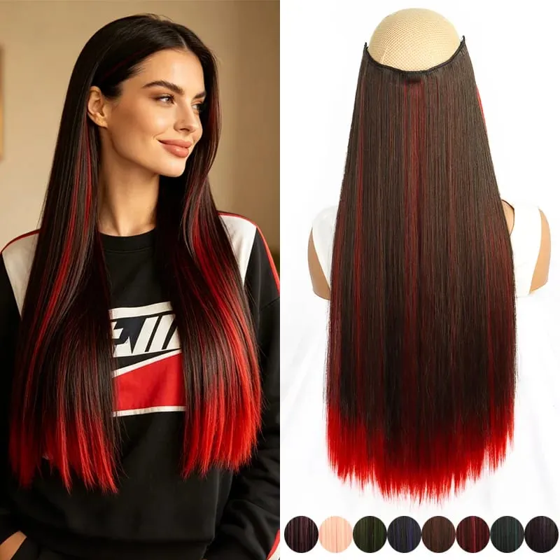Clipe sintético de destaque de arco-íris de uma peça longa e reta de 24 polegadas em extensões de cabelo para mulheres, uso diário, fácil de usar — image 1