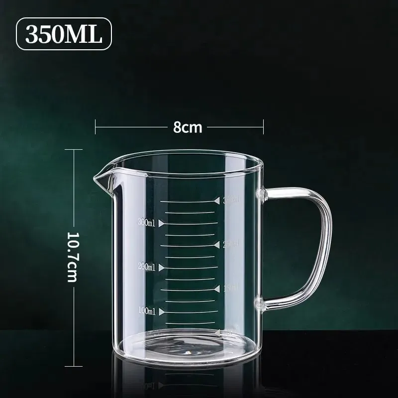 1/2 pces copo de medição de vidro com alça resistente ao calor copo de laboratório cozinha leite café caneca de medição 250/350/500/1000ml — image 10