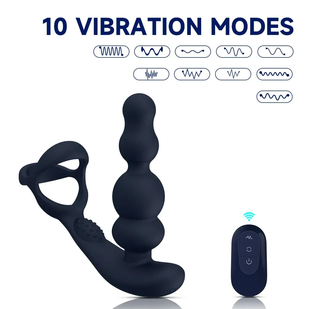 Massageador de próstata de contas anais rotativas de 360 ° com controle remoto de anel peniano vibratório - Brinquedo adulto para homens — image 3