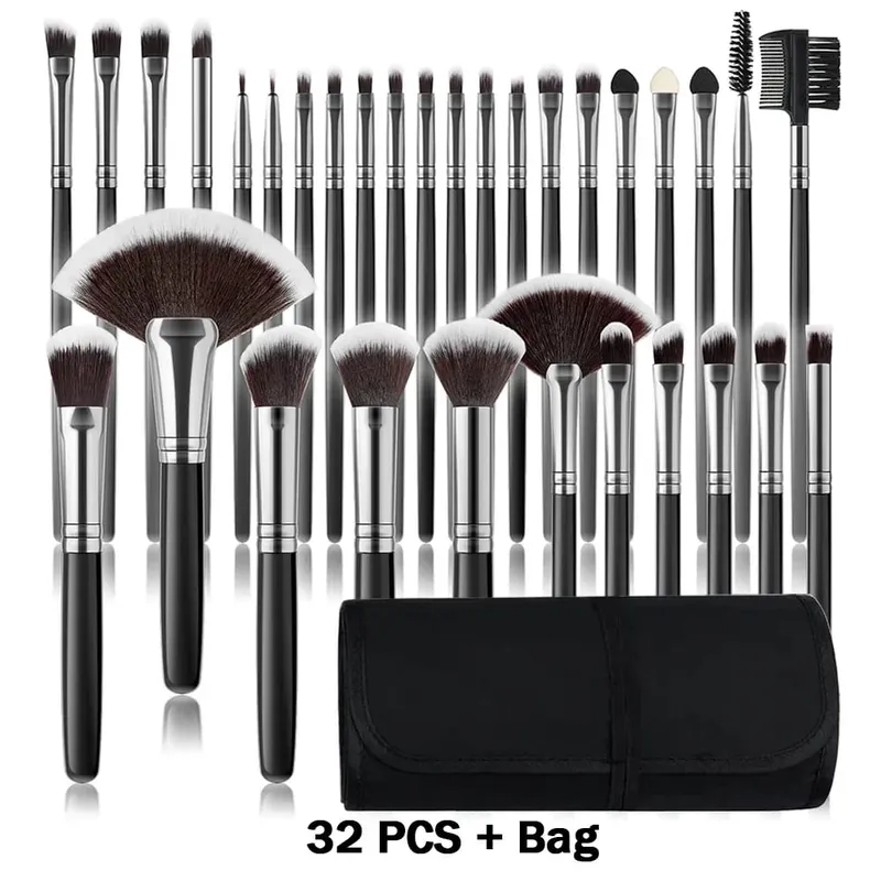Conjunto de pincéis de maquiagem, 10/32 peças, pó macio, base, contorno, blush, corretivo, sombra, iluminador, ferramenta de beleza