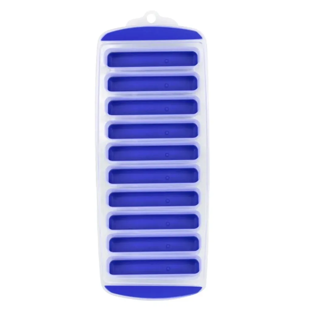 DIY 10 Holes Long Strip Ice Cube Mold with Lid Silicone Ice Cube Tray Homemade Ice Block Mold Cold Drink