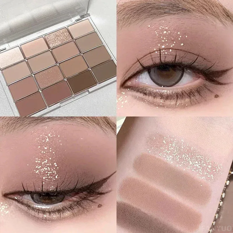 16-Color Matte Black Pink Eyeshadow Palette Matte Pearlescent Low Saturation Long Lasting Brown Glitter Eye Shadow Eye Makeup