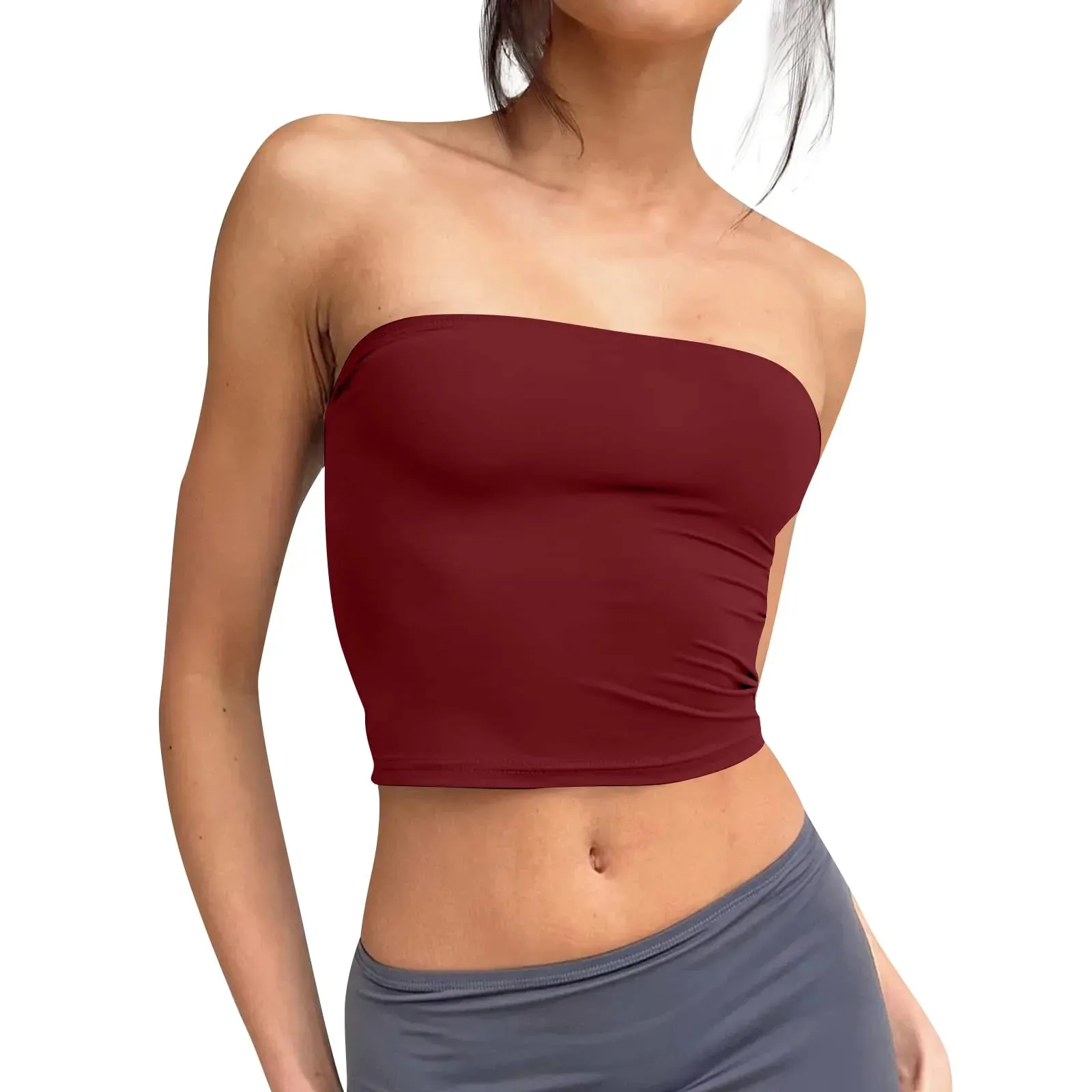 Top curto feminino sem alças, básico, sem costas, sem mangas, bandeau, fofo, sexy, tendência, moda de rua, clássico, sólido, tubo — image 5