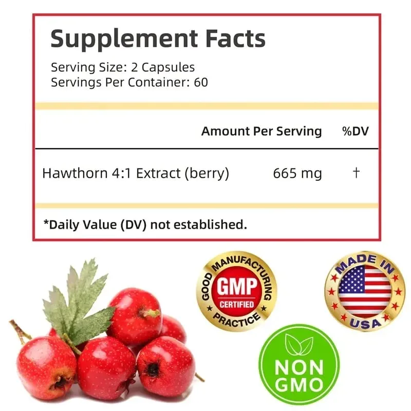 Hawthorn Berry Extract Capsule - Supports Digestive Health Promotes Energy Production Blood Circulation and Boosts Immunity