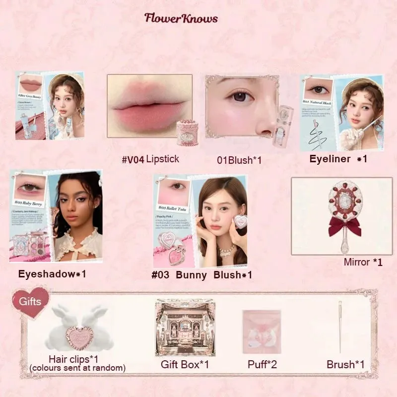 Flor sabe morango cupido caixa coleção compõem conjuntos cosméticos conjunto completo paleta pressionado pó blush batom caixa de presente