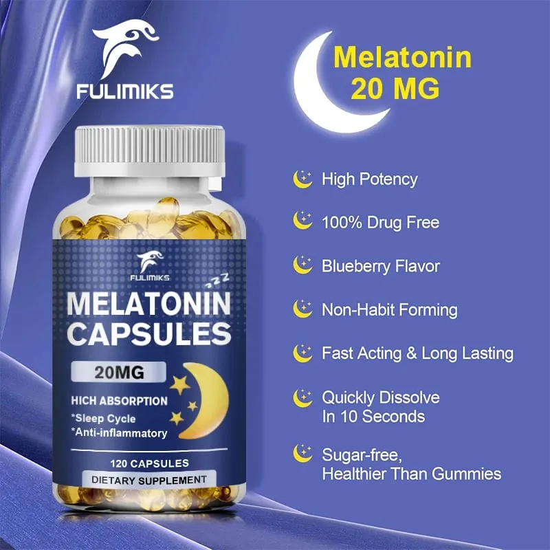 Suplemento dietético para sono de melatonina 20mg 120 cápsulas com sabor de morango contém melatonina - sono saudável