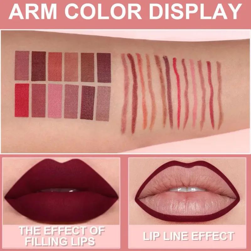6 Color Lip Liner Pen Set Waterproof Sweatproof Easy Coloring Lasting Non-fading Color Rendering Lip Gloss Set Beauty Makeup