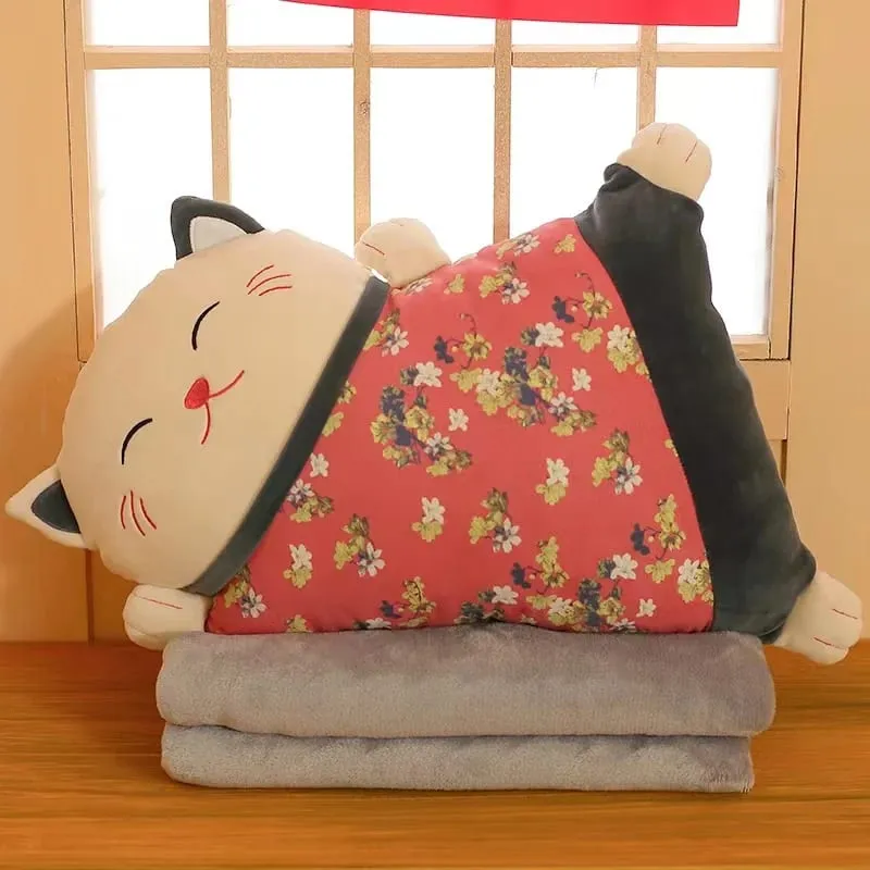 Cute Kawaii Fortune Cat Throw Pillow Blanket Dual Use Sofa Backrest Throw Pillow Office Car Seat Waist Protector Cushion Pillow