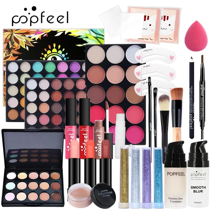 Kit de maquiagem tudo-em-um com 3 opções de conjunto de cosméticos para rosto inteiro, presente para iniciantes para mulheres