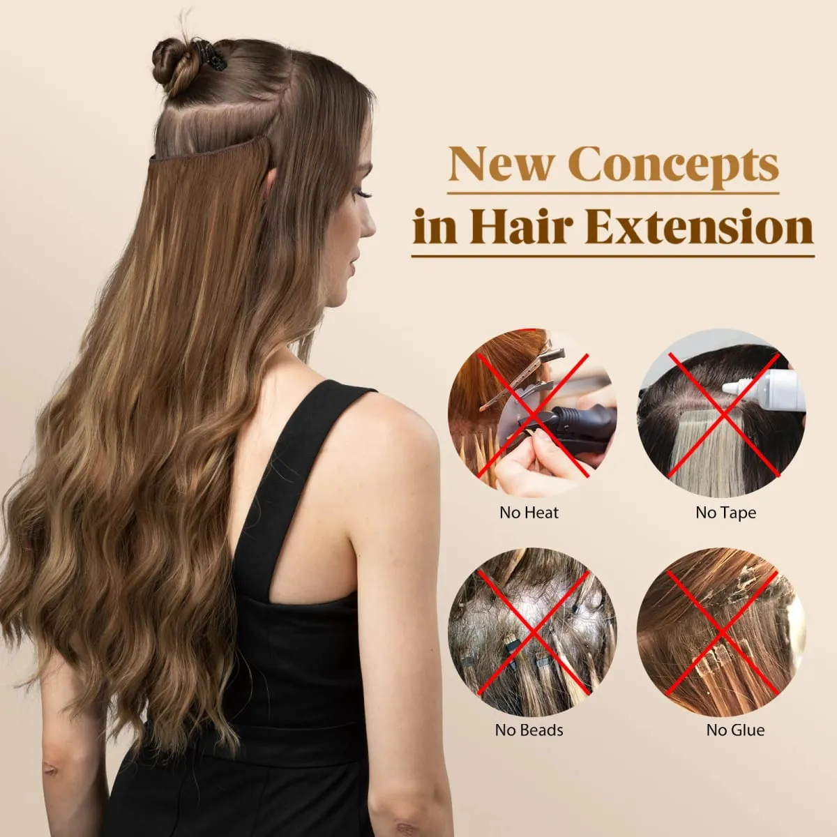 Fio invisível ondulado sintético com clipes, extensão de cabelo, linha de peixe, loiro natural, clipe em peça de cabelo falso