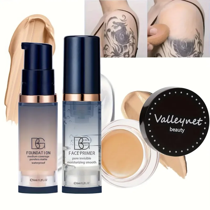 3 unidades/conjunto conjunto de rosto de veludo base + primer + corretivo efeito fosco à prova d'água e de longa duração adequado para iniciantes conjunto de viagens.