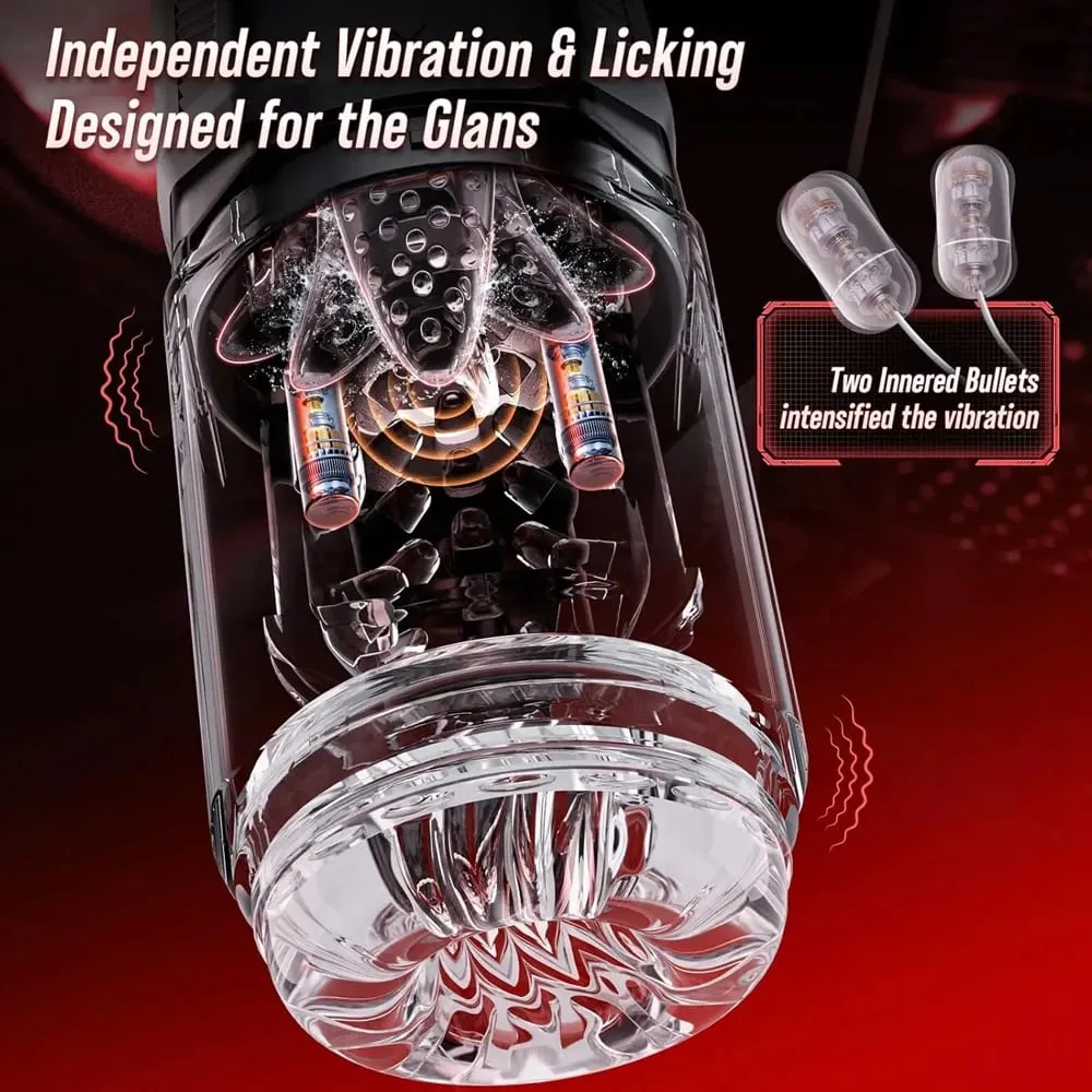 Automático 360 ° Rotação Empurrando Masturbador Masculino Lambendo Pênis Vibrador Display LCD Stroker Bolso Buceta Brinquedos Sexuais para Homens