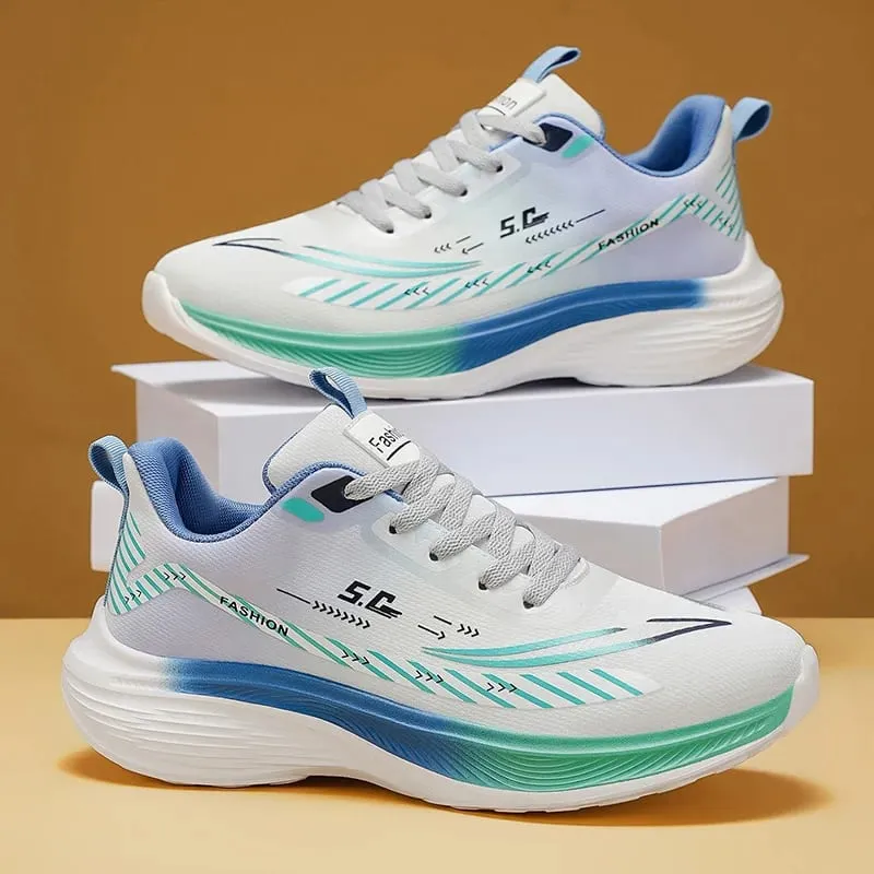 Tênis de corrida masculino leve respirável malha sola grossa amortecimento sapatos de caminhada casuais tamanho 39-44