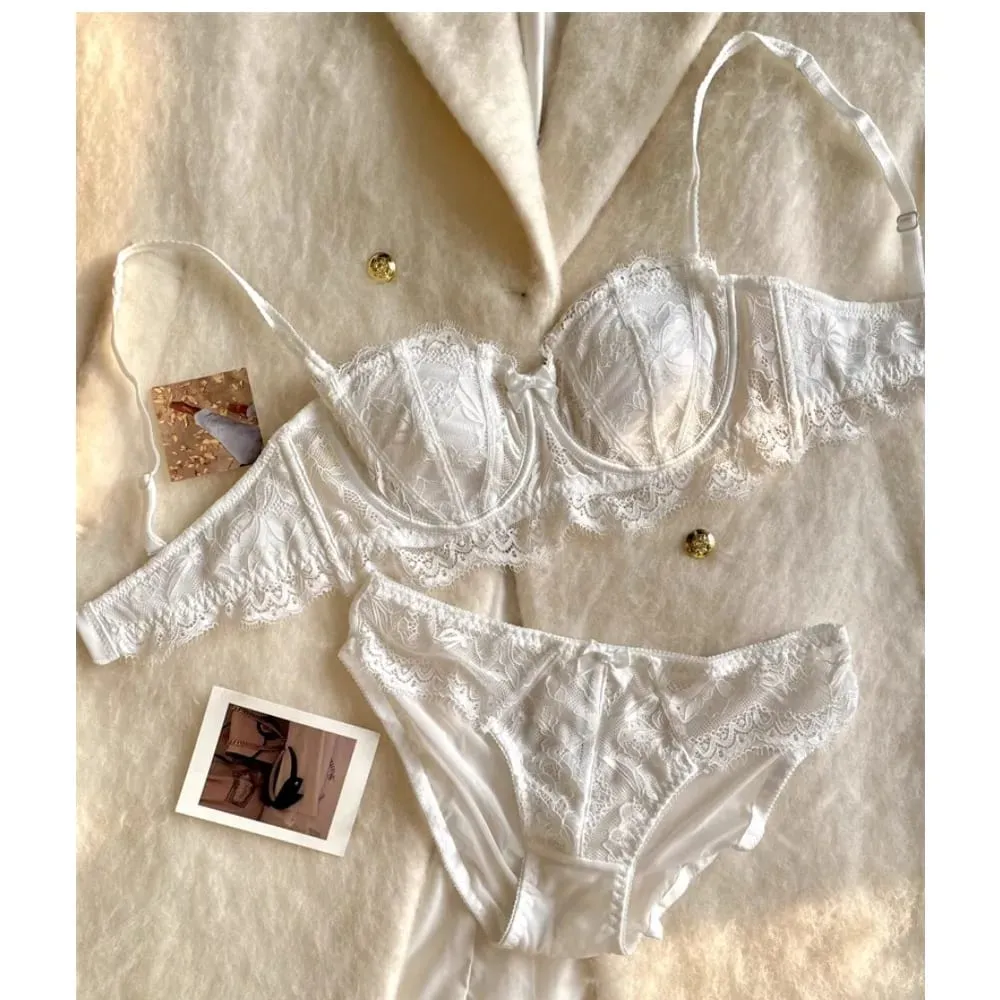 French Half Cup Rabbit Ear Bra Set Hot Sale Strapless Non‑Slip Minimizer Side Support Anti‑Sag 32‑38 Women Lingerie