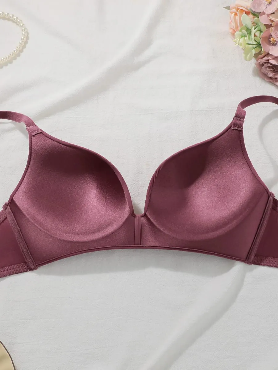 Conjunto de sutiã de renda de cor sólida feminino sem fio sem arame push up sutiã e calcinha 2 peças conjunto diário lingerie confortável