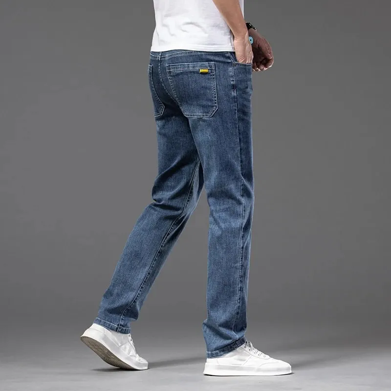 2026 Summer New Men's Thin Jeans Elastic Waist Loose Straight Comfortable Casual Denim Pants Brand Trousers Plus Size 42 44 46