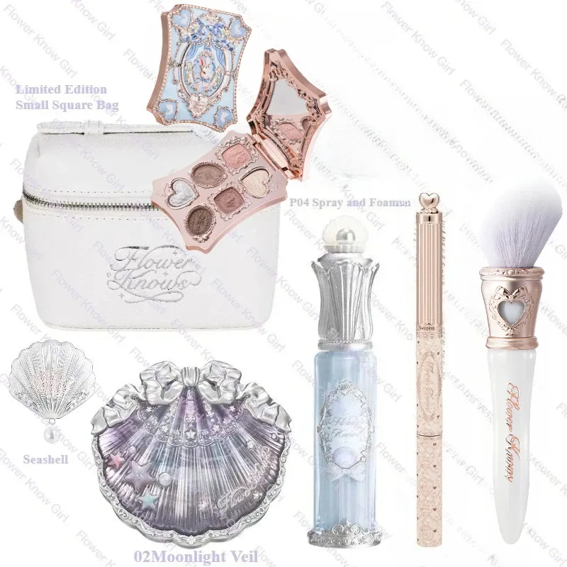 Makeup Flower Knows Shell's Jewel Mermaid Glow Set Eyeshadow Palette Blush Lip Gloss Makeup Bag Matte Glow Shimmer Primer Kit