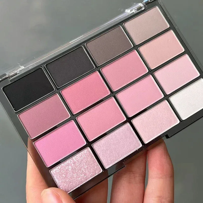 16-Color Matte Black Pink Eyeshadow Palette Matte Pearlescent Low Saturation Long Lasting Brown Glitter Eye Shadow Eye Makeup