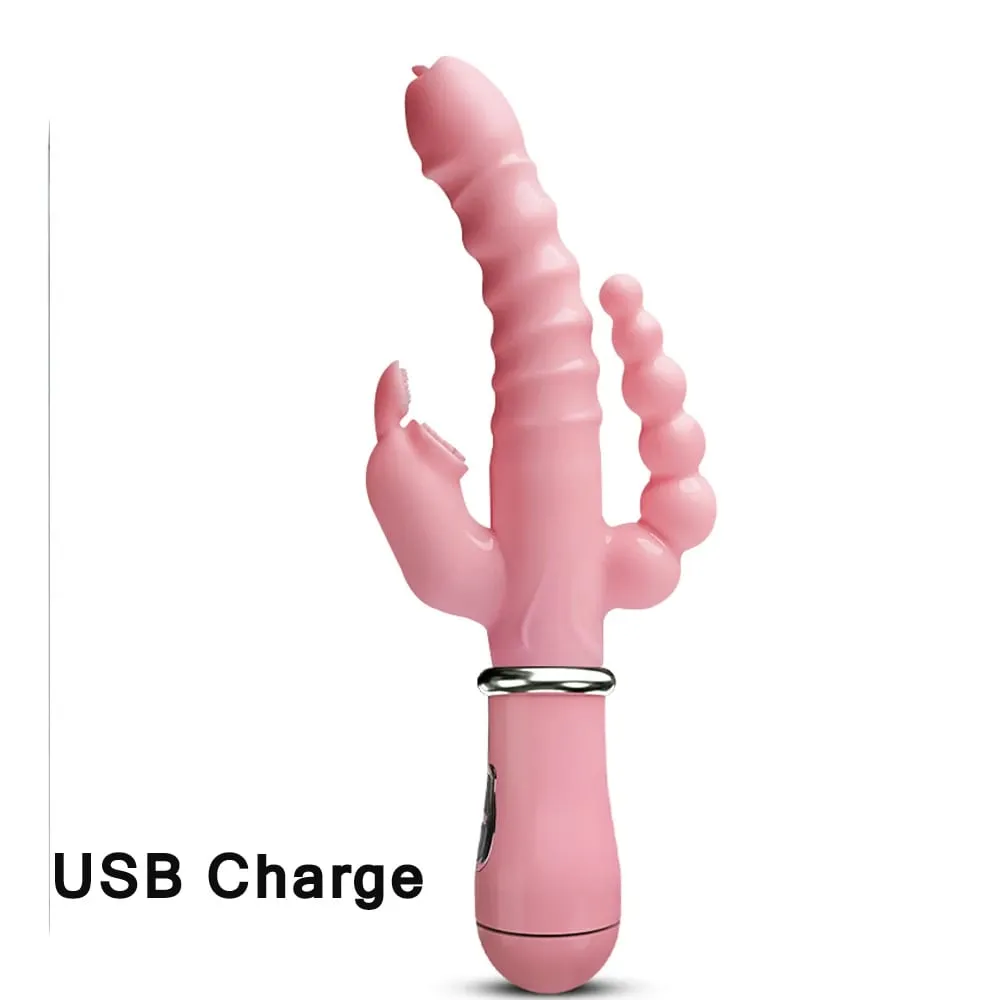 振動器強大 3 合 1 假陽具兔子振動器防水肛門陰蒂振動器性玩具女性情侶調情假陽具振動器