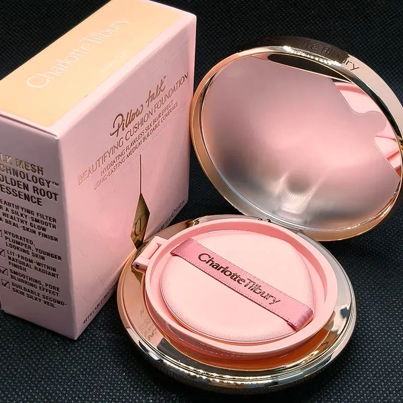 Charlotte micro leve pó almofada de ar pequena placa de ouro ajuste em pó 2 cores pó blush essência óleo tilbury cosméticos