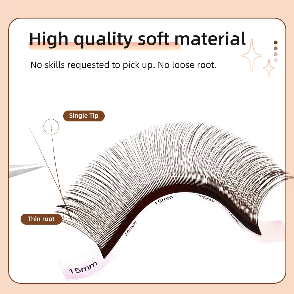 Yelix brown 2d y pré-fabricados cílios de ponta única extensões de chicote natural grosso macio sem raiz solta fácil fã salão de beleza chicote cilios y