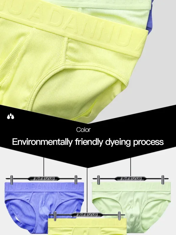 1 Uds. Calzoncillos masculinos acanalados de Color sólido ADANNU Logo en relieve cintura elástica comodidad calzoncillos de Bikini diarios AD759