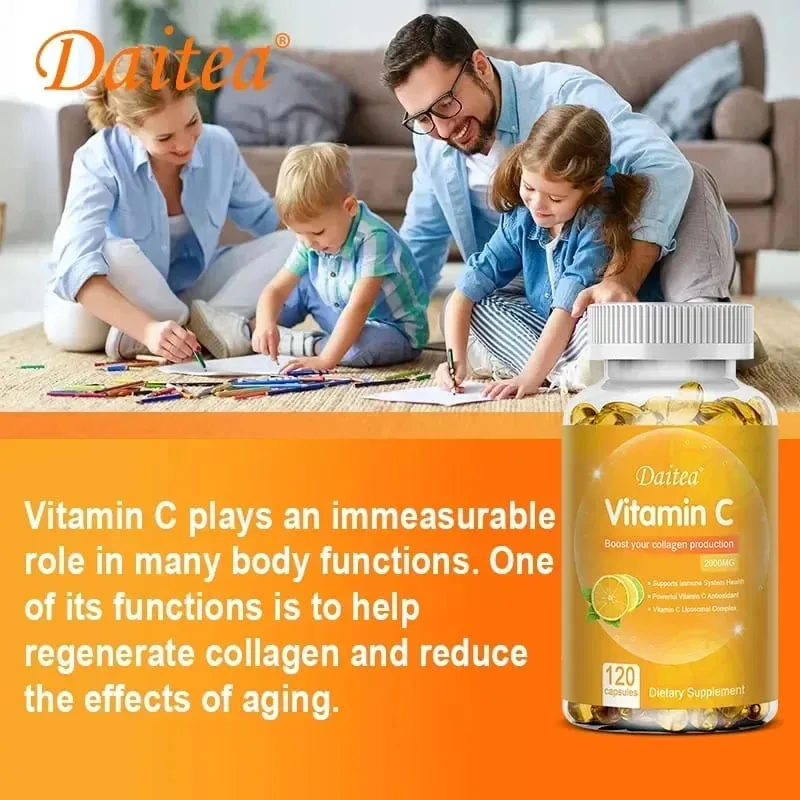 Vitamina C 2000 Mg Cápsulas Suplementos Nutricionais - Impulsionadores de Colágeno Imune e Antioxidantes Saúde da Pele Vitamina C