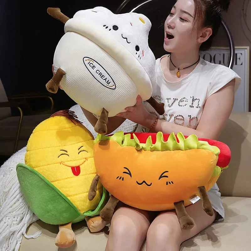 玉米薯條雞腿抱枕模擬食物毛絨沙發墊可愛房間裝飾玩具陪伴睡眠玩具創意禮物