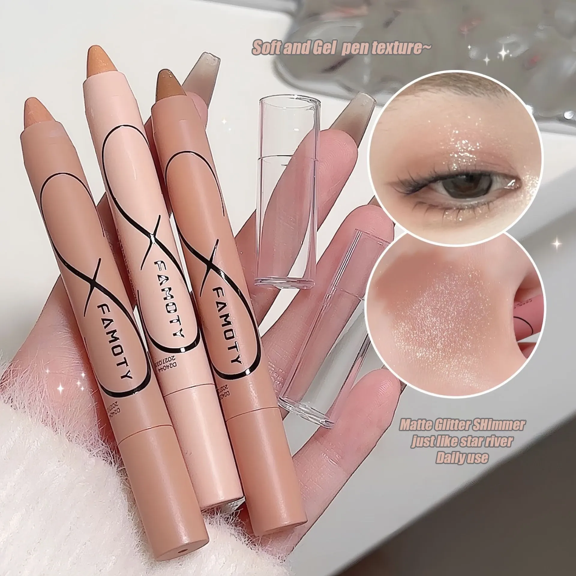 Pérola deitado seda iluminador caneta sombra de olho fosco glitter sombra vara branco perolado brilho delineador cosméticos